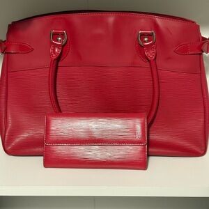 Louis Vuitton Red Epi Tote with Wallet